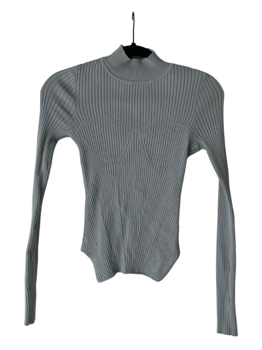 Zara Sage Green Ribbed Knit Mock Neck Long Sleeve Top M